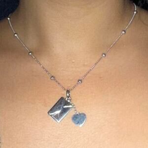 Sterling Silver 925 heart and envelope charm necklace